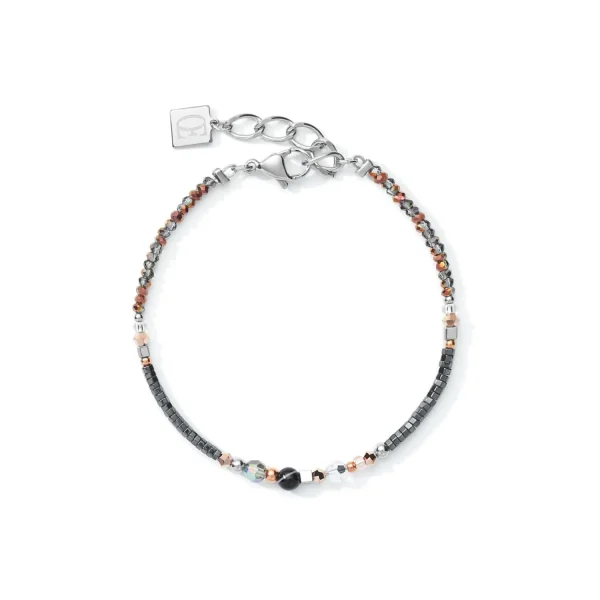 COEUR DE LION Armband Amulett Kleine Kristalle & Gestreifter Onyx Grau-Kristall- Kristallarmbänder