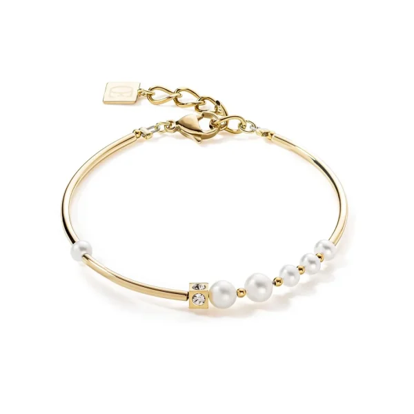 COEUR DE LION Armband Asymmetrie Süßwasserperlen & Edelstahl Weißgold- Perlenarmbänder