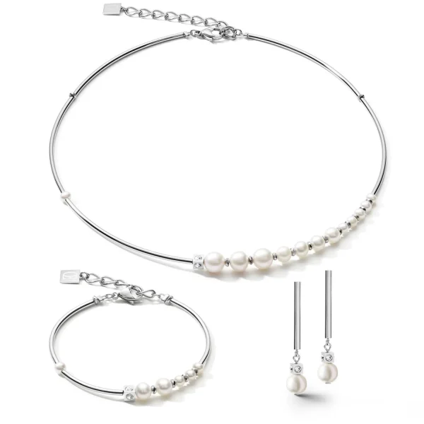 COEUR DE LION Armband Asymmetrie Süßwasserperlen & Edelstahl Weiß-Silber- Hochzeit