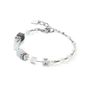 COEUR DE LION Armband Geocube® Fusion Precious Pearl Mix Silbergrau- Geocube® Tone&In&Tone