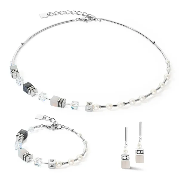 COEUR DE LION Armband Geocube® Fusion Precious Pearl Mix Silbergrau- Perlenarmbänder