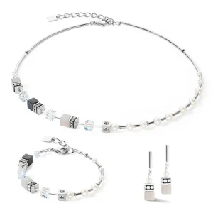 COEUR DE LION Armband Geocube® Fusion Precious Pearl Mix Silbergrau- Edelsteinarmbänder