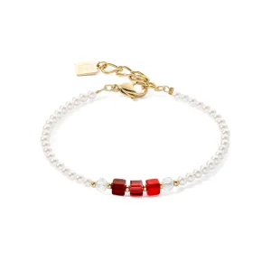 COEUR DE LION Armband Princess Pearls & Cubes Gold-Rot- Kristallarmbänder