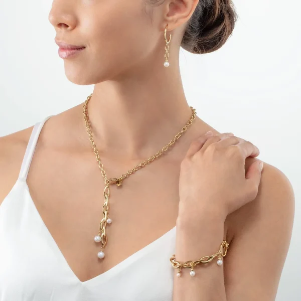 COEUR DE LION Armband Y Navette Süßwasserperlen Gold- Perlenarmbänder