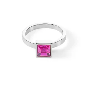 COEUR DE LION Brillanter quadratischer großer Ring Silber Rosa- Mix&And&Match-Ringe