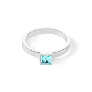 COEUR DE LION Brillanter quadratischer kleiner Ring Silber Aqua- Mix&And&Match-Ringe