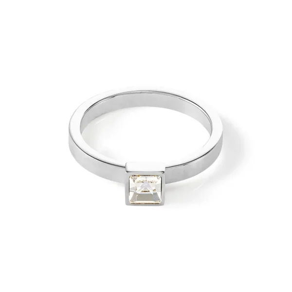 COEUR DE LION Brillanter quadratischer kleiner Ring aus Silberkristall- Mix&And&Match-Ringe