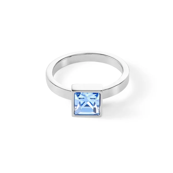 COEUR DE LION Brillanter quadratischer großer Ring Silber Hellblau- Mix&And&Match-Ringe