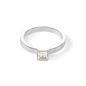 COEUR DE LION Brillanter quadratischer kleiner Ring aus Silberkristall- Kristallringe