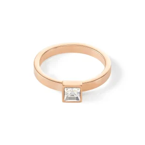 COEUR DE LION Brillanter quadratischer kleiner Ring aus Roségold mit Kristall- Kristallringe