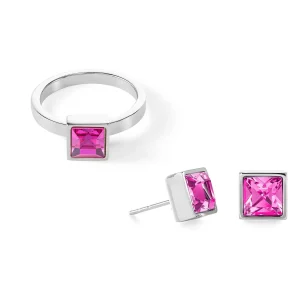 COEUR DE LION Brillanter quadratischer großer Ring Silber Rosa- Mix&And&Match-Ringe