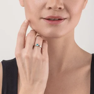 COEUR DE LION Brillanter quadratischer kleiner Ring Silber Aqua- Mix&And&Match-Ringe