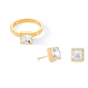 COEUR DE LION Brillanter quadratischer großer Ring aus Goldkristall- Mix&And&Match-Ringe