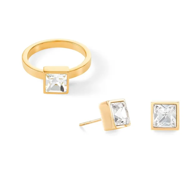 COEUR DE LION Brillanter quadratischer großer Ring aus Goldkristall- Mix&And&Match-Ringe