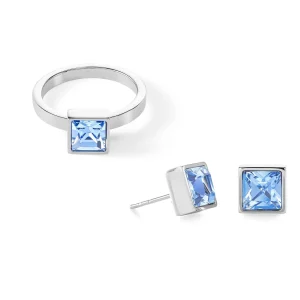 COEUR DE LION Brillanter quadratischer großer Ring Silber Hellblau- Kristallringe