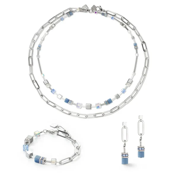 COEUR DE LION Geocube® Fusion Chain Halskette Silber Blau- Multiwear-Halsketten