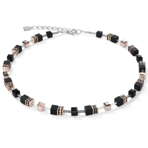 COEUR DE LION Geocube® Halskette Onyx Schwarz-Roségold- Echter Stein