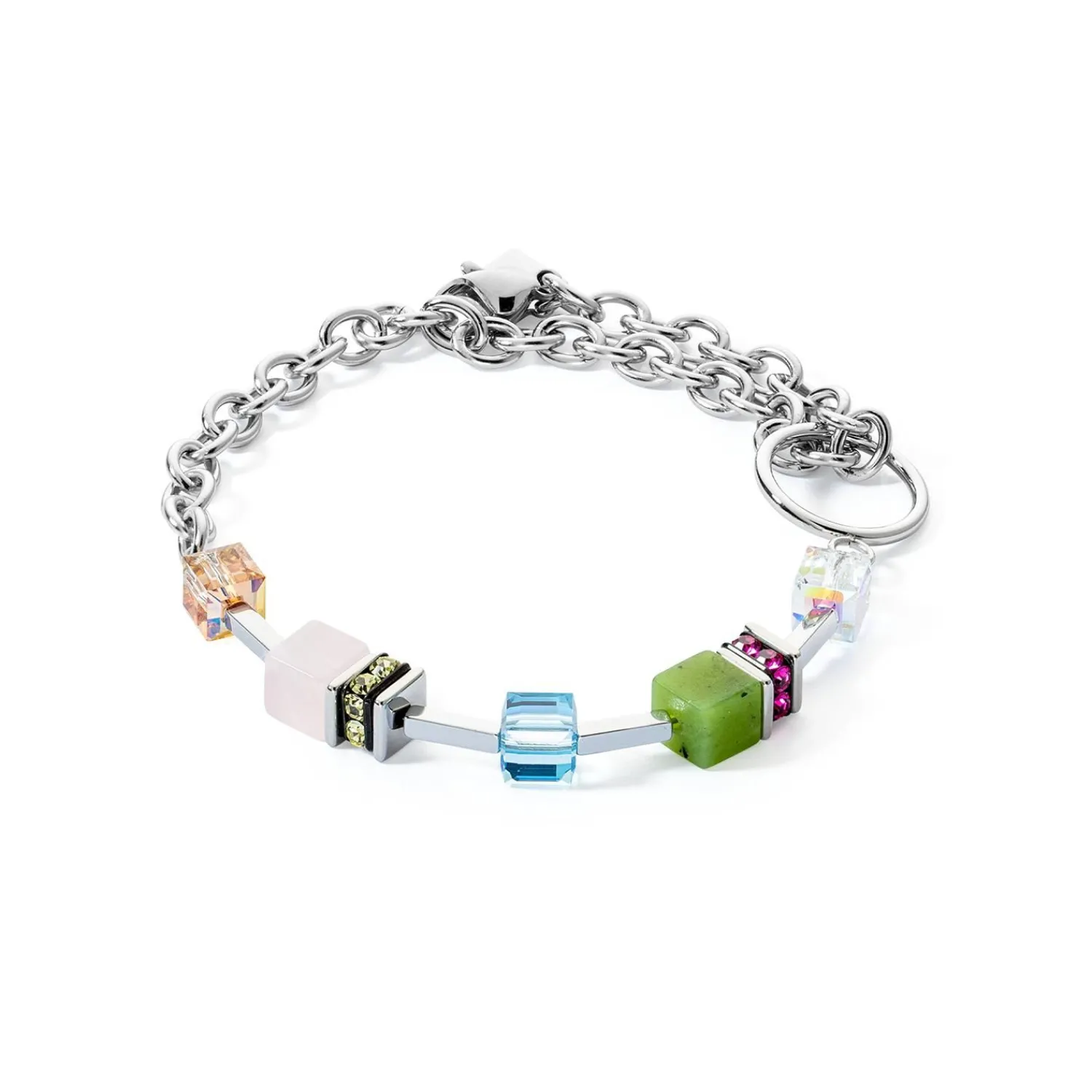 geocube_iconic_boho_armba_0-3.webp COEUR DE LION Geocube® Iconic Boho Armband Silber-Mehrfarbig- Echter Stein