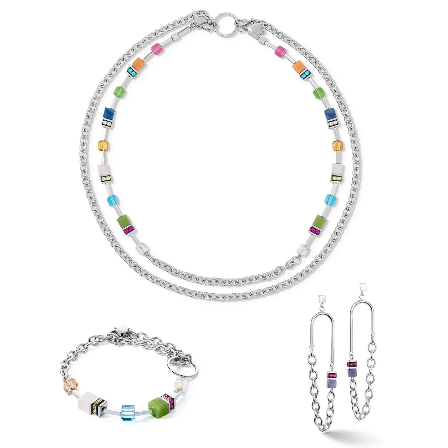 geocube_iconic_boho_armba_1-3.webp COEUR DE LION Geocube® Iconic Boho Armband Silber-Mehrfarbig- Echter Stein