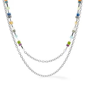 COEUR DE LION Geocube® Iconic Boho Halskette Silber-Mehrfarbig- Multiwear-Halsketten