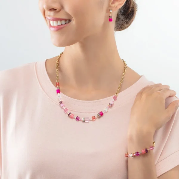 COEUR DE LION Geocube® Iconic Chain Halskette Gold-Magenta- Geocube® Halsketten