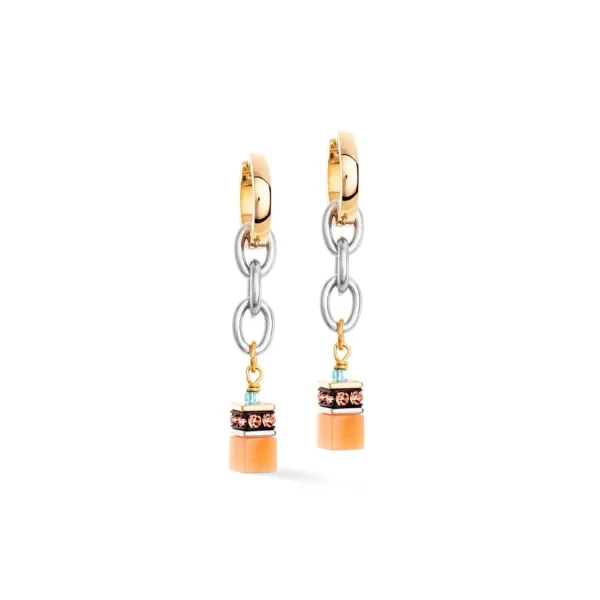 COEUR DE LION Geocube® Iconic Fusion Chain Hoops Aqua-Apricot- Ohrstecker