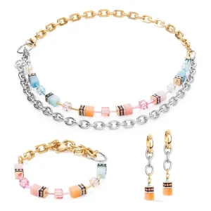 COEUR DE LION Geocube® Iconic Fusion Chain Hoops Aqua-Apricot- Ohrstecker