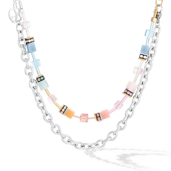 COEUR DE LION Geocube® Iconic Fusion Chain Halskette Aqua-Aprikose- Geocube® Halsketten