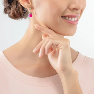 COEUR DE LION Geocube® Iconic Kettenohrringe Gold-Magenta- Geocube® Tone&In&Tone