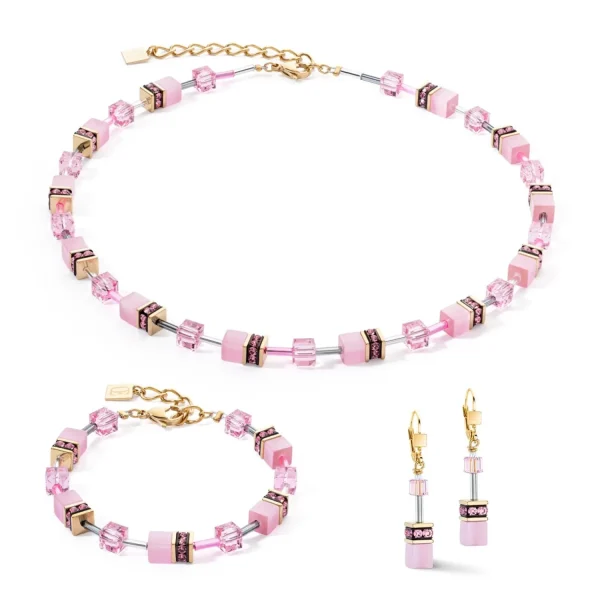 COEUR DE LION Geocube® Iconic Mono Gold Ohrringe Rosa- Geocube® Halsketten