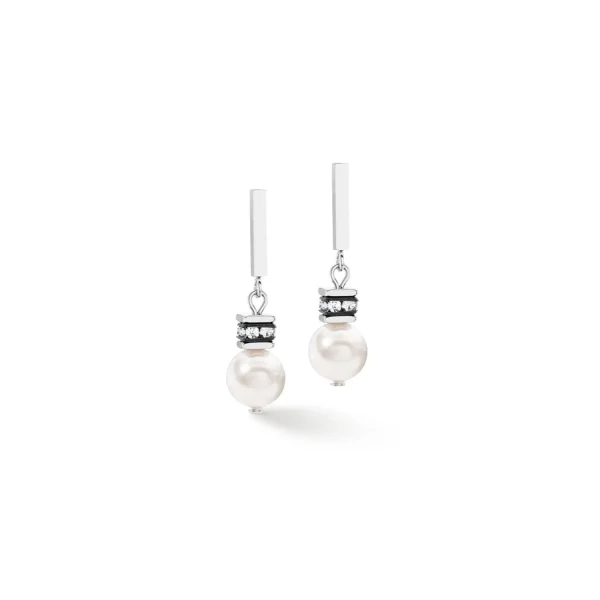 COEUR DE LION Geocube® Iconic Pearl Mix Ohrringe Silber-Weiß- Ohrstecker