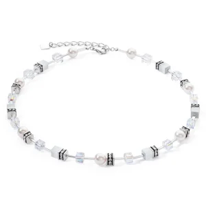 COEUR DE LION Geocube® Iconic Pearl Mix Halskette Silber-Weiß- Geocube® Halsketten