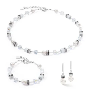 COEUR DE LION Geocube® Iconic Pearl Mix Ohrringe Silber-Weiß- Geocube® Ohrringe