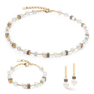 COEUR DE LION Geocube® Iconic Pearl Mix Ohrringe Gold-Weiß- Ohrstecker