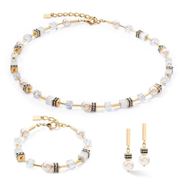 COEUR DE LION Geocube® Iconic Pearl Mix Ohrringe Gold-Weiß- Geocube® Ohrringe