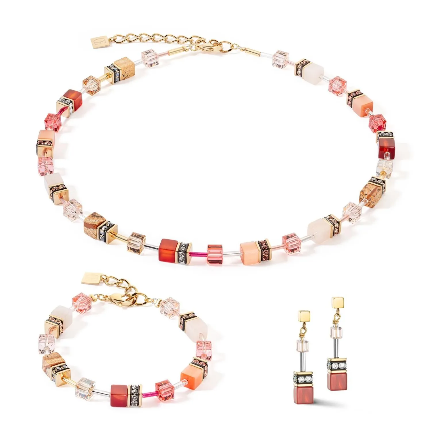 geocube_iconic_precious_a_1-5.webp COEUR DE LION Geocube® Iconic Precious Armband Rot-Beige- Geocube® Echtstein