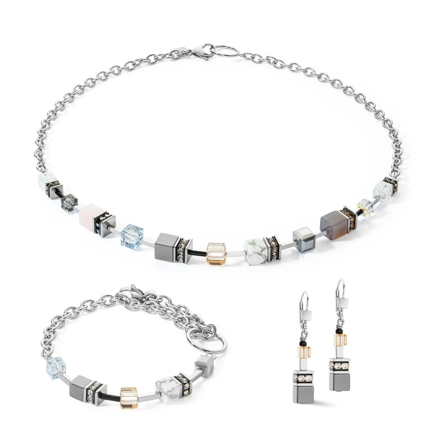 geocube_iconic_precious_c_1.webp COEUR DE LION Geocube® Iconic Precious Chain Armband Grau-Beige- Geocube® Echtstein