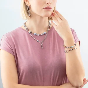 COEUR DE LION Geocube® Kostbare Statement-Halskette Silber-Pastell- Edelsteinketten