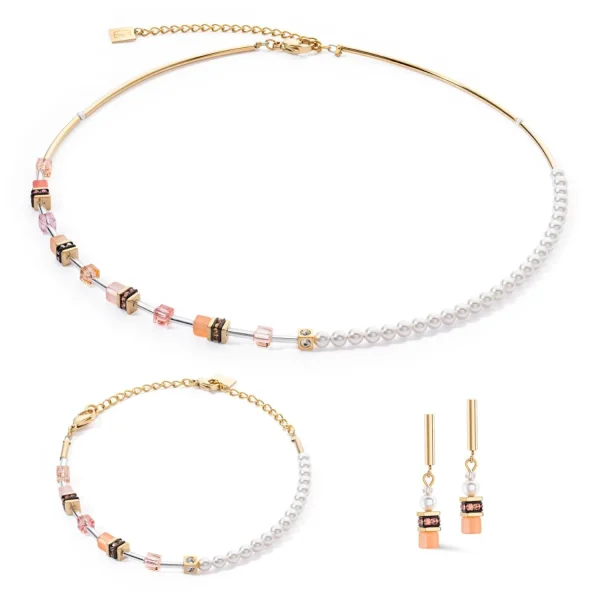 COEUR DE LION Geocube® Mini Fusion Pearls Ohrringe Apricot Crush- Ohrstecker