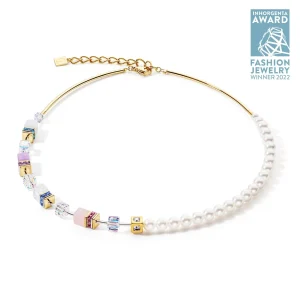 COEUR DE LION Geocube® Precious Fusion Pearls Halskette Mehrfarbig Pastell- Geocube® Echtstein