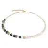 COEUR DE LION Geocube® Precious Fusion Pearls Halskette Schwarz-Gold- Echter Stein