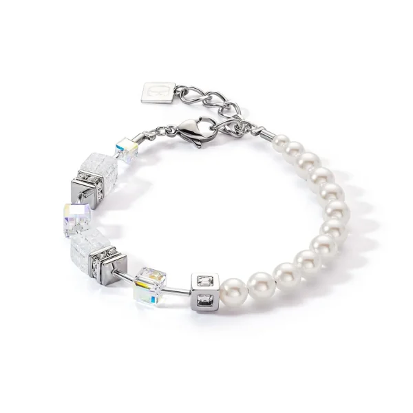 COEUR DE LION Geocube® Precious Fusion Pearls Armband Weiß- Geocube® Echtstein