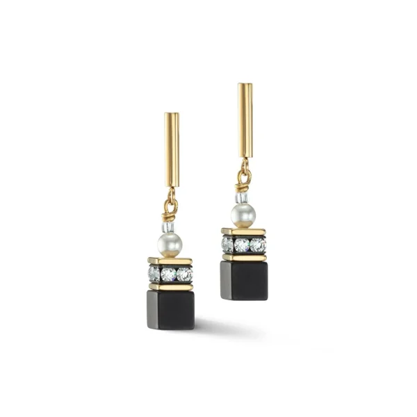 COEUR DE LION Geocube® Precious Fusion Pearls Ohrringe Schwarz-Gold- Geocube® Echtstein