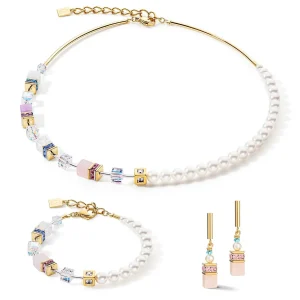 COEUR DE LION Geocube® Precious Fusion Pearls Halskette Mehrfarbig Pastell- Geocube® Echtstein