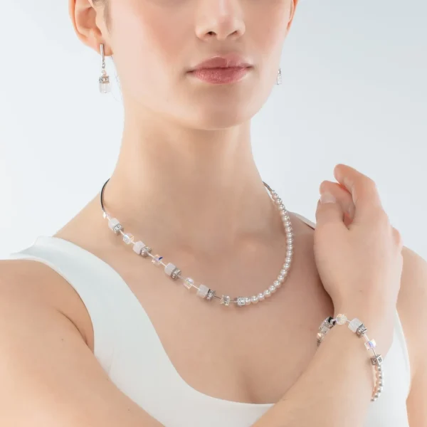 COEUR DE LION Geocube® Precious Fusion Pearls Halskette Weiß- Kristallhalsketten