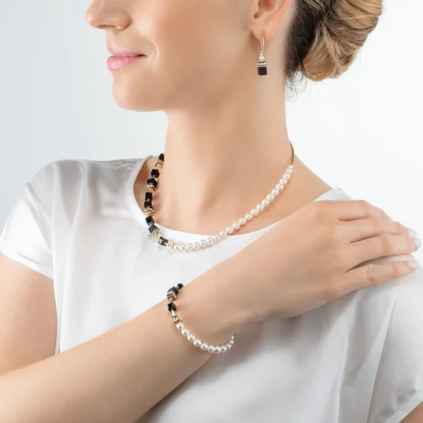 COEUR DE LION Geocube® Precious Fusion Pearls Halskette Schwarz-Gold- Kristallhalsketten