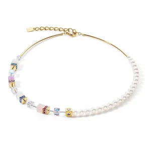 COEUR DE LION Geocube® Precious Fusion Pearls Halskette Mehrfarbig Pastell- Echter Stein