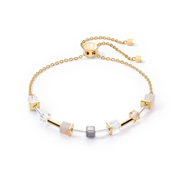 COEUR DE LION Geocube® Precious Slider-Verschluss-Armband Goldgrau- Echter Stein