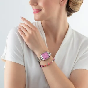 COEUR DE LION Geschenkset: Uhr Iconic Cube Viva Magenta Silber & Geocube® Iconic Armband Viva Magenta- Uhren