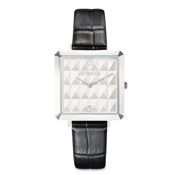 COEUR DE LION Geschenkset: Uhr Iconic Cube Spikes Schwarz & Armband Princess Shape Mix Schwarz-Weiß- Uhren